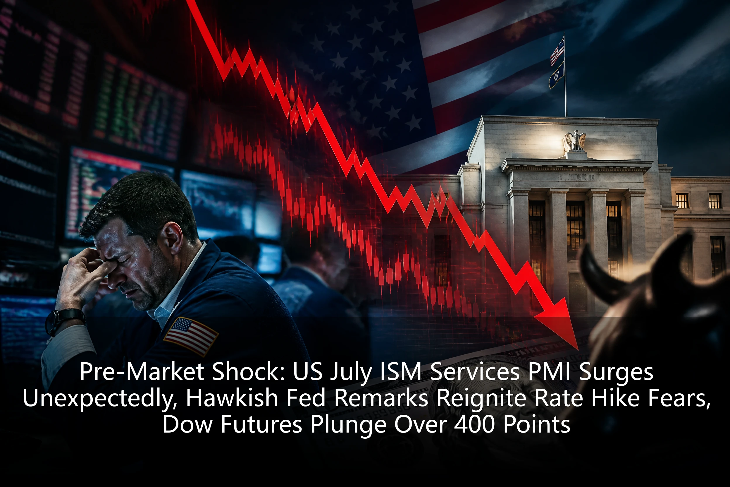 Pre-Market Shock: US July ISM Services PMI Surges Unexpectedly, Hawkish Fed Remarks Reignite Rate Hike Fears, Dow Futures Plunge Over 400 Points